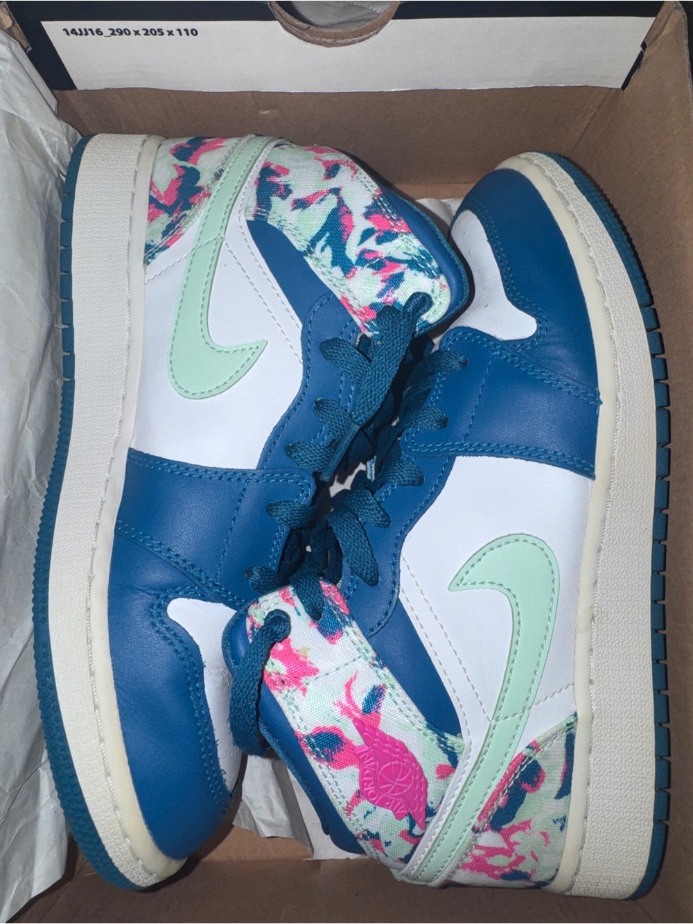 Jordan Kids High-Top Sneakers in Teal, Mint & Pink Floral